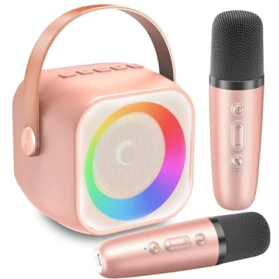 Afbeelding van YunLone Mini karaoke machine voor kinderen met 2 microfoons, microfoon, bluetoothluidspreker, verjaardagscadeau meisjes, 4, 5, 6, 7, 8, 9, 10, 11, 12 jaar, speelgoed meisjes