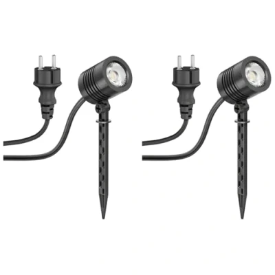 Afbeelding van ledscom.de 2 stuks kleine led tuinspot met TARL grondpen voor buiten, IP65, stekker, zwart, 4,3 W, 340 lm, warm wit