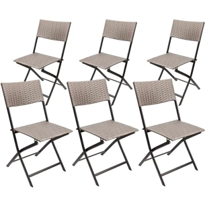 Afbeelding van BRUBAKER Toscana, set van 6 tuinstoelen, polyrotan klapstoel, weerbestendig en robuust, balkonstoel, inklapbaar, campingstoel voor tuin, balkon, terras, campingstoel, grijs/bruin