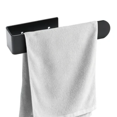 Afbeelding van BillyBath handdoekhouder voor badkamer, zwart, wandhanddoekhouder, zelfklevend, zonder boren of boren, installatie, handdoekhouder, keuken (20 cm)