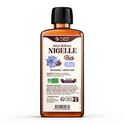 Image de Huile de NIGELLE Bio 250 ml Planète au Naturel Pure, Naturelle et Pressée à froid Alimentaire Cheveux, Corps, Ongles