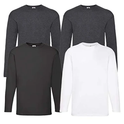 Afbeelding van Fruit of the Loom Set van 4 t shirts met lange mouwen M L XL XXL in verschillende kleursets naar keuze