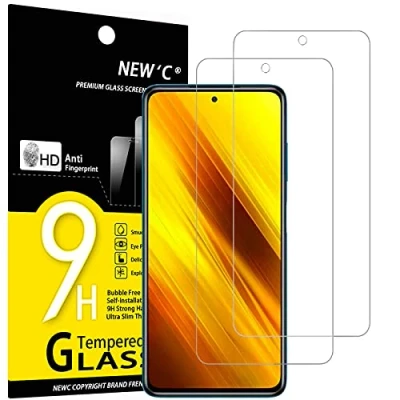 Afbeelding van NEW&#039;C Displaybeschermfolie van gehard glas voor Xiaomi Poco X3 / Pro/Poco NFC, krasbestendig, zonder luchtbellen, ultra robuust (0,33 mm HD transparant), hardheid 9H, 2 stuks