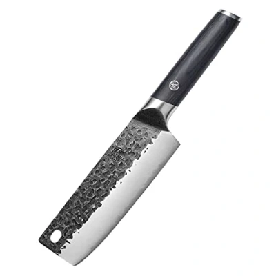 Afbeelding van MITSUMOTO SAKARI Nakiri keukenmes 17 cm, Japans mes van roestvrij staal met een hoog koolstofgehalte, de hand gesmeed (handvat pakkethout)