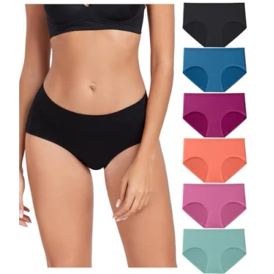 Afbeelding van wirarpa Set van 6 comfortabele katoenen damesslips met volledige dekking, zwart/blauw/paars/oranje/roze/groen