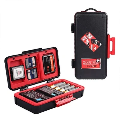 Afbeelding van LENSGO D950 batterij geheugenkaarthoezen, compacte camera batterijkaart opbergdoos voor 3 camerabatterijen, 6 SD kaarten, CF kaarten of XQD Rood, Compact