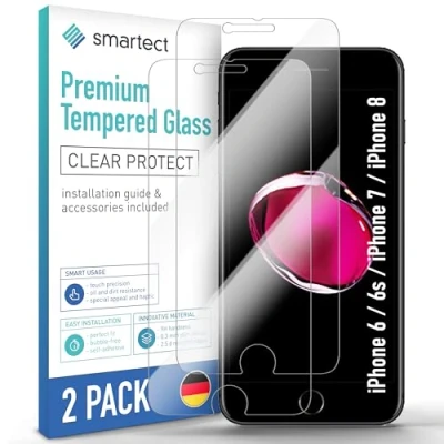 Afbeelding van smartect Gehard glas [2 stuks, helder] voor Apple iPhone 6 / 6s 7 8, displaybeschermfolie van HD glas, krasbestendig, zonder luchtbellen, hardheid 9H, 0,3 mm, ultra transparant, zeer