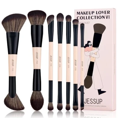 Afbeelding van Jessup 14 in 7 dubbelzijdige make upkwastenset voor foundation, concealer, oogschaduw, contour, bronzer, blender, wenkbrauwen, eyeliner, dierproefvrij,