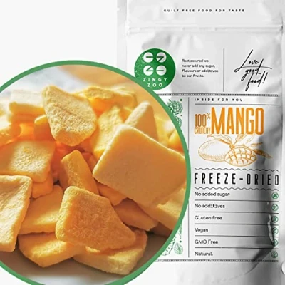 Image de Gevriesdroogde Mango Natural Freeze Dried Fruit Snack Mangue Deshydratee Lyophilisée Naturel Dry Séchées Gefriergetrocknete Gedroogd Puur ZingyZoo (100g)