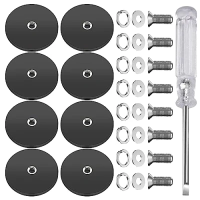 Afbeelding van Nizirioo 8 stuks extra sterke rubberen neodymium magneten, diameter 43 mm, met M6 buitendraad en schroevendraaier, 10 kg hechtkracht, schroefmagneten voor schroeven, oogjes of