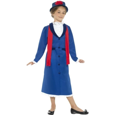 Afbeelding van Smiffys Victorian Nanny Kinder Kostuum Kids tm 6 jaar Blauw