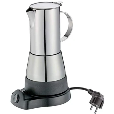 Afbeelding van cilio AIDA Espressomachine voor 6 espressokopjes (300 ml), roestvrij staal, ook geschikt reizen, kamperen, met warmhoudfunctie, 480 W