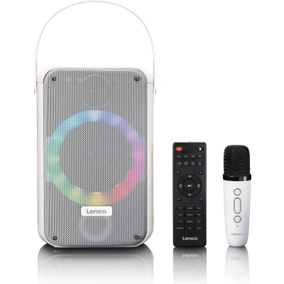 Afbeelding van Lenco BTC 060WH karaoke set met Bluetooth®, oplaadbare batterij, draadloze microfoon en