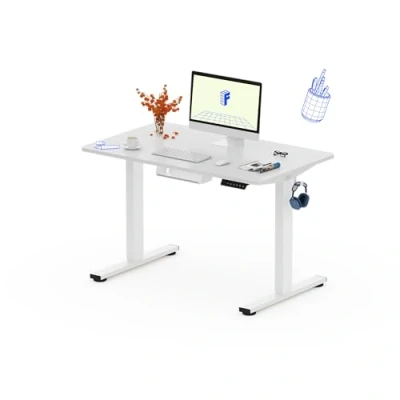 Afbeelding van FLEXISPOT zit en sta bureau, eendelig blad 100x60cm, elektrisch in hoogte verstelbaar bedieningspaneel met geheugenfuncties, eenvoudige montage, telewerkbureau (wit + wit)