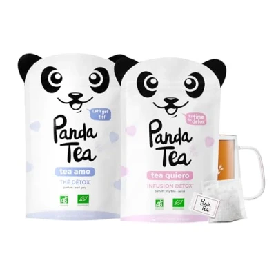 Image de Panda Tea Thé Minceur et Infusion Detox Bio Nouveaux parfum Brule Graisse, Coupe Faim, Draineur, Slim Fit, Tisane à Froid ou Chaud Glacée Certifié Biologique Cure 56 Sachets Coton