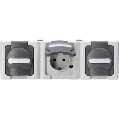 Afbeelding van Kopp 131356005 BlueElectric Compleet Wandcontactdoos met randaarde en klapdeksel spatwaterdicht Grijs 3 voudig
