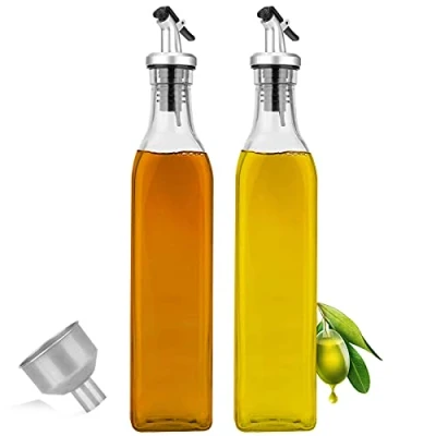 Afbeelding van Oliefles , azijn en olieflesdispenserset 500 ml x 2 stuks glazen fles met anti vuilsluiting, lekvrij druppelvrij voor keuken barbecue
