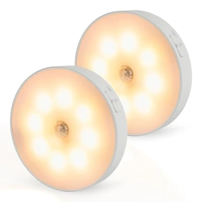 Afbeelding van Brendz LED ronde Kastverlichting met Bewegingssensor, USB C Oplaadbaar, Magnetisch, 2 stuks, Warm wit 3000K, Trapverlichting draadloos, Nachtlampje