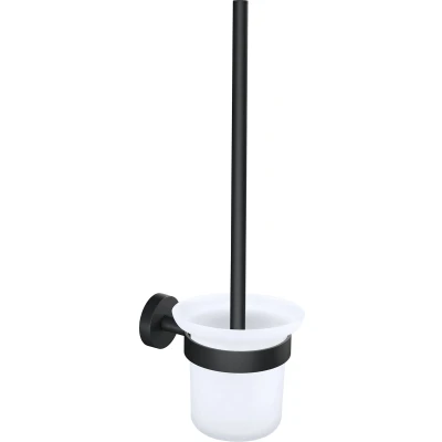 Afbeelding van tesa MOON BLACK Toilet set met Houder en Wc borstel, mat zwart, satijn glas voor Badkamers in Industriële Moderne Stijl Zonder Boren, Zelfklevend 379 mm x 112 145