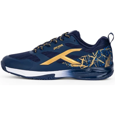 Afbeelding van HUNDRED Beast Max Non Marking Professionele Badminton Schoenen voor Heren (Navy/Gold, EU 41/UK 7/US 8) Materiaal: Polyester/TPU Geschikt Zaaltennis/Squash/Tafeltennis/Basketbal &amp; Padel