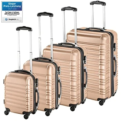 Afbeelding van tectake® kofferset trolley reiskoffers handbagage 4 delig ABS hardshell Verwijderbare wielen champagne