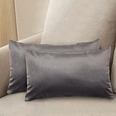 Afbeelding van Komfortec Set van 2 fluwelen kussenslopen, 30 x 50 cm, sierkussenovertrekken voor slaapkamer, antraciet