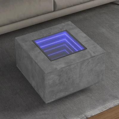 Afbeelding van Salontafel met LED 60x60x40 cm bewerkt hout betongrijs