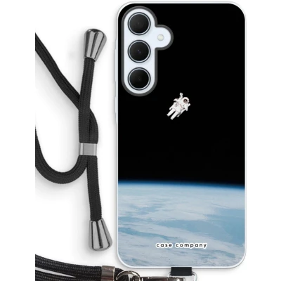Afbeelding van Case Company® hoesje met Koord geschikt voor Samsung Galaxy A35 Alone in Space Telefoonhoesje Zwart Bescherming aan alle Kanten en Over de Schermrand