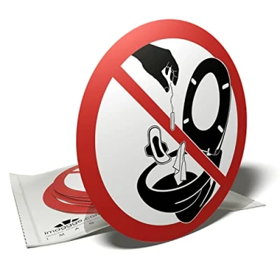 Afbeelding van Sticker voor toiletpot, gooi niets in het toilet 6 ronde stickers 9,5 cm
