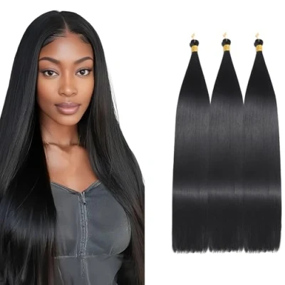 Afbeelding van Locescsoc Silky Straight Braiding Hair 3 verpakkingen vlechten haar voorgerekt synthetisch recht gehaakte voor vrouwen (1B, 71 cm, stuks)