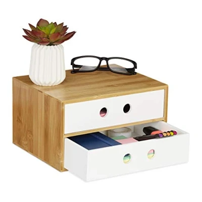 Afbeelding van Relaxdays ladeblok bureau organizer ladebox 2 vakken sorteerbak kantoor wit
