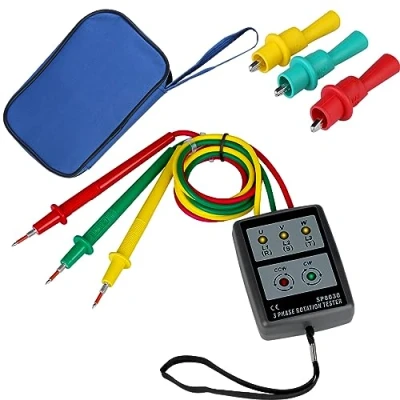 Afbeelding van fasetester Digitale Sequentietester 3 fasen Rotatietester met krokodillenklemmen en zoemester Spanningstester AC 60 V 600 voor apparaten