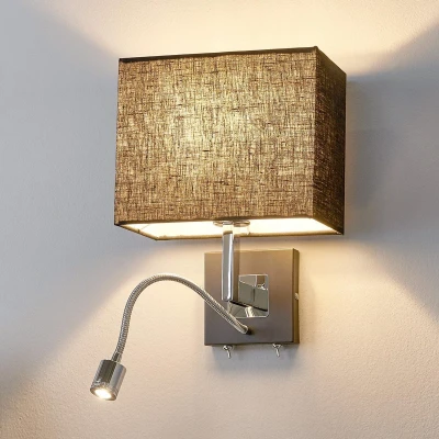 Afbeelding van Lucande Wandlamp 1licht stof, metaal H: 31.5 cm E27 zwart, chroom