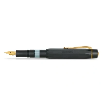 Afbeelding van Kaweco Piston Sport AL Solo vulpen van aluminium, met transparant venster en retro doos, 13 cm, veerbreedte: M (medium) zwart/goud