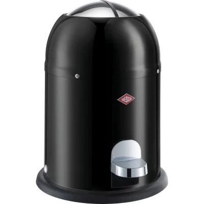 Afbeelding van Wesco Mini Master Afvalemmer voor badkamer, zwart, gepoedercoat plaatstaal, volume 6 liter, kunststof inzetstuk, pedaal