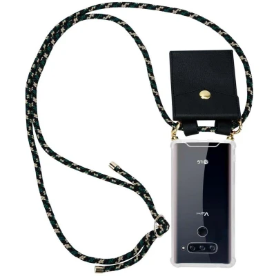 Afbeelding van Cadorabo Hoesje geschikt voor LG V40 in CAMOUFLAGE Silicone Mobiele telefoon ketting beschermhoes met gouden ringen, koordriem en afneembare etui
