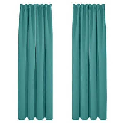 Afbeelding van Deconovo Set van 2 verduisteringsgordijnen met plooiband, warmte isolerend gordijn, 140 x 220 cm, turquoise