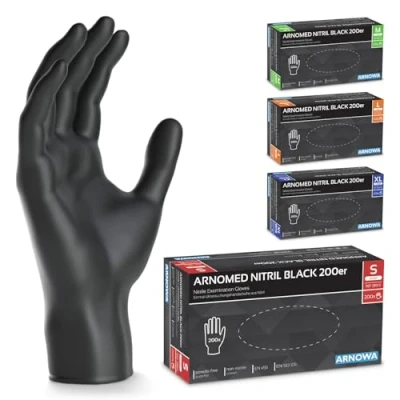 Image de ARNOMED gants nitrile jetables taille S, 400 pièces (2 boîtes), en noir, gant jetable non poudrés &amp; sans latex, jetables, cuisine tailles M, L XL