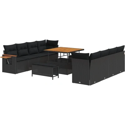 Afbeelding van vidaXL 11 delige Tuin Sofa Set met Kussens Zwart Poly Rattan Acacia, 3 Eet Acacia