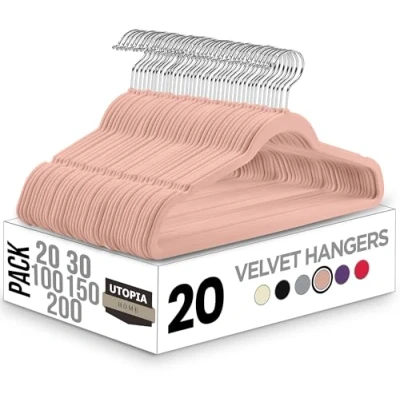 Afbeelding van Utopia Home 20 verpakkingen kleerhangers van premium fluweel, antislip en duurzame met 360 draaibare haak voor volwassenen, robuuste kleerhangers, roze