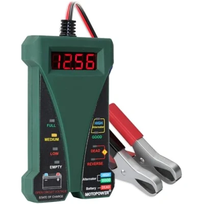 Afbeelding van MOTOPOWER Digitale accutester 12 V voltmeter en dynamo met lcd display led indicator, nachtgroene rubberverf