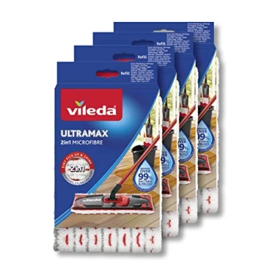 Afbeelding van Vileda Ultramax 2 in 1 reserveovertrek, 4 pack, vloerwisser, vervanging, navulling en harde vloeren