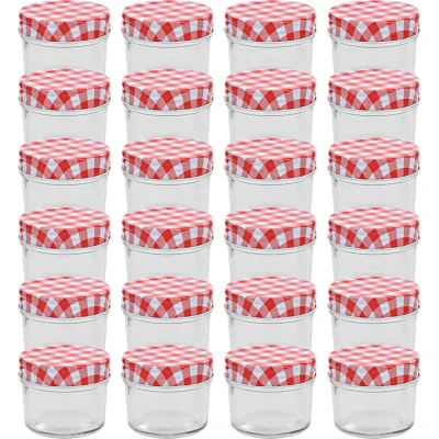 Afbeelding van Jampotten met wit rode deksels 24 st 110 ml glas