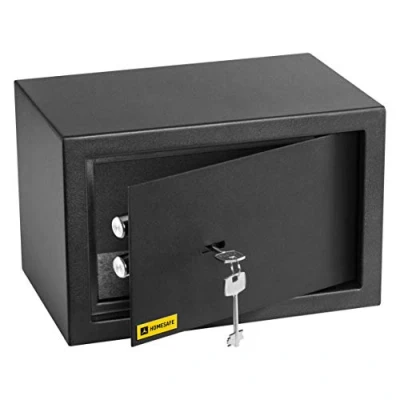 Afbeelding van HomeSafe HV20K sterke kist met hoogwaardig slot, 20 x 31 cm (h b d), satijn, zwart