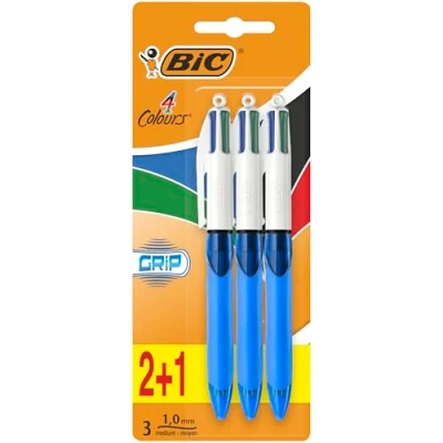 Afbeelding van Balpen Bic 4 kleuren grip M blister 2+1 gratis