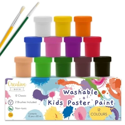 Afbeelding van Creative Deco Kinder Plakkaatverf Waterverf Set 12x20ml Afwasbaar, Intense Kleuren