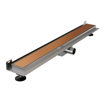 Afbeelding van Brauer Douchegoot 80x7. 5cm muurflens tegelinlegrooster omkeerbaar RVS geborsteld koper