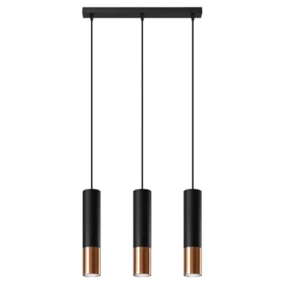 Afbeelding van Hanglamp Loopez 3 Lichts Zwart/Koper Giga Meubel