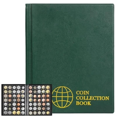 Afbeelding van CS0242GR Muntenalbum met 420 vakken, 28 x 29 mm, groen, 10 pagina&#039;s, letterformaat