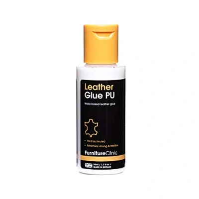 Afbeelding van Furniture Clinic Leerlijm, 50 ml, polyurethaan en op waterbasis, eenvoudig in gebruik, robuust extreem flexibel, wordt gebruikt voor lederreparatie.